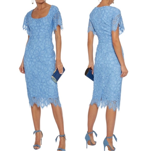 lela rose blue lace dress Lela Rose Women's Asymmetric Floral Embroidered Lace Maxi Dress - Sky